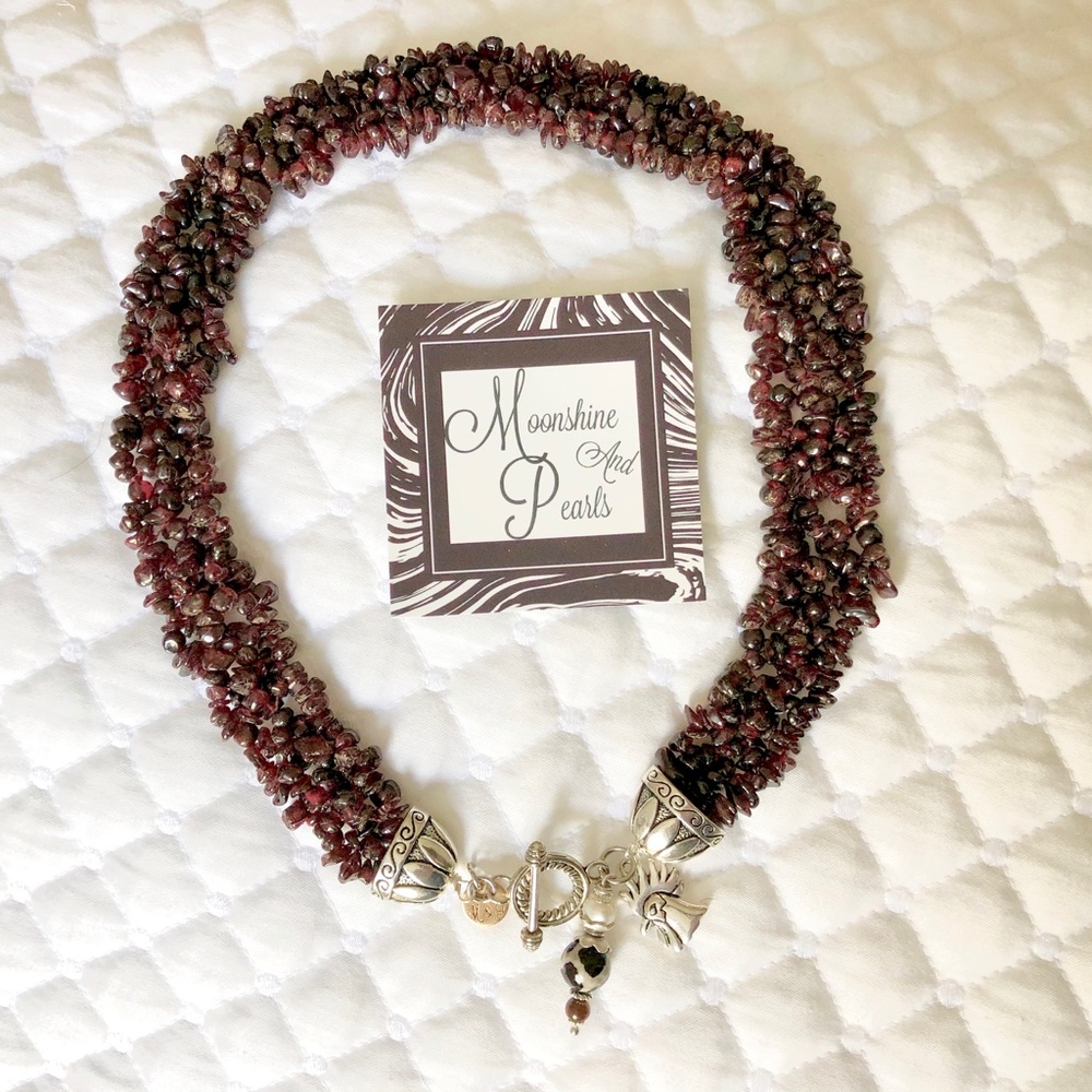 Rhodolite Garnet Woven  statement Necklace NWT